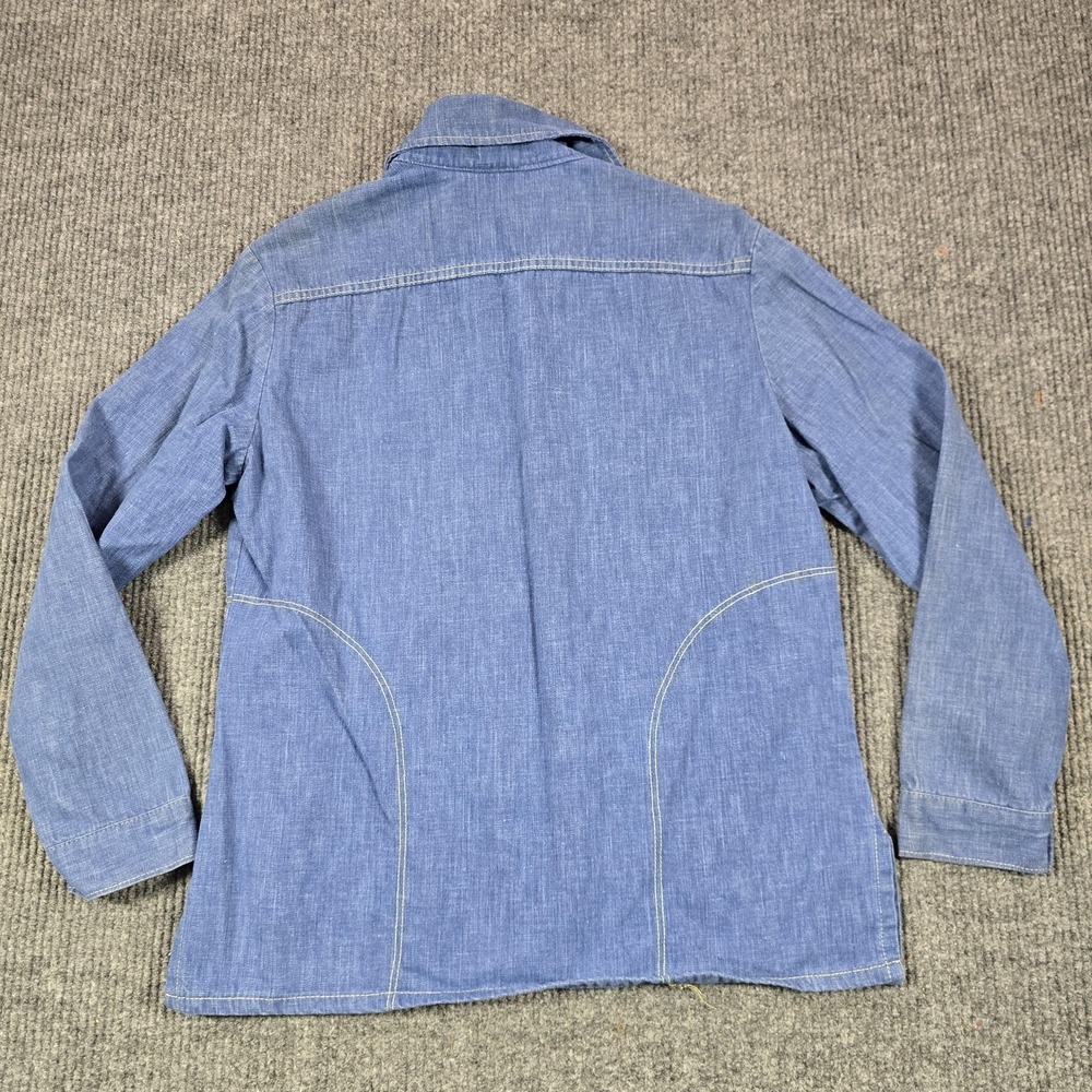 Montgomery Ward Shirt Jacket Blue Denim Snap Front Chambray Long Sleeve - Picture 3 of 10